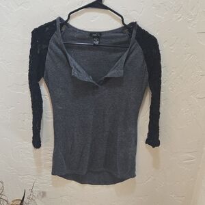 3/$10 Rue21 Charcoal and Black Lace Long Sleeve Top